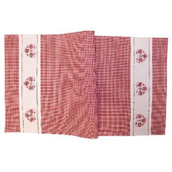 Decke Läufer 40 X 85 rot-weiß kariert mit Stickerei Herz