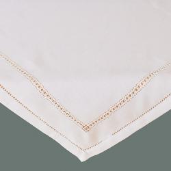 Mitteldecke 85 x 85  Wollweiss mit Hohlsaum.