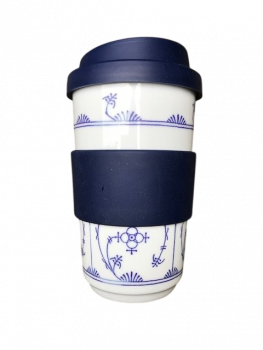 Becher Porzellan 0,40 l + Trinkdeckel Blau Saks "Becher To Go"  KAHLA Blau Saks