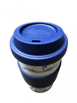 Preview: Becher Porzellan 0,40 l + Trinkdeckel Blau Saks "Becher To Go"  KAHLA Blau Saks