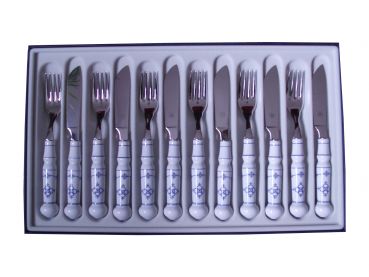 Fischbesteck 12 tlg. im Geschenkkarton, Edelstahl mit Porzellangriff