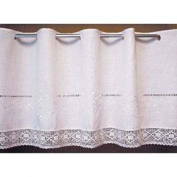 Bistrogardine 60 x 150 weiß Stickerei mit Häkelspitze Panneaux