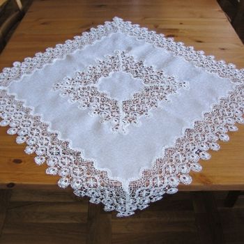 Decke Jacquard 85 x 85 mit Spitze Champagner