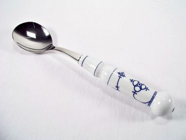 Sahnelöffel 18 cm indischblau , Strohmuster, Edelstahl mit Porzellangriff.