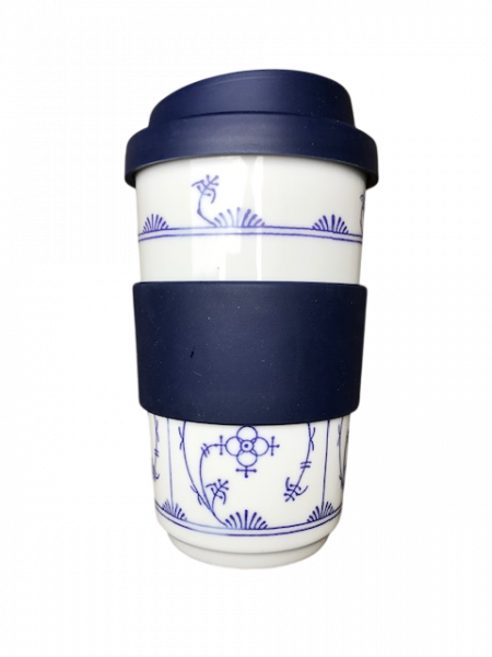 Trinkbecher mit Banderole + Deckel 0,4L Kahla blau saks  indischblau Stroh