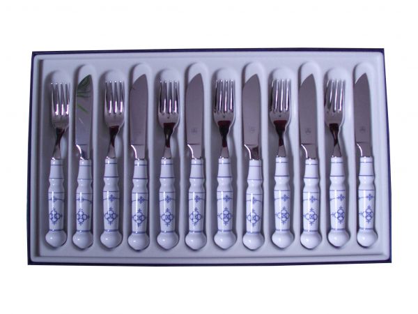 Fischbesteck 12 tlg. im Geschenkkarton, Edelstahl mit Porzellangriff
