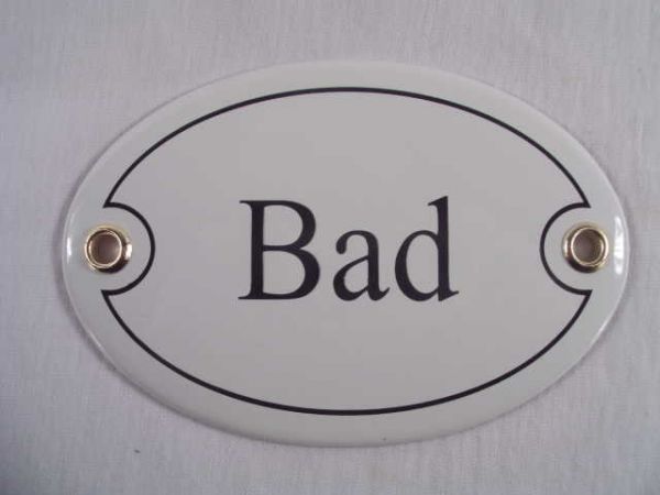 Bad Türschild oval w/schw. Emaille Email Blech Schild